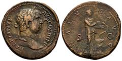 Roman Imperial Hadrian. Sestertius. 135 AD. Rome. (Ric-2168). (Bmcre-1555). Anv.: HADRIANVS AVG COS III P P, laureate head to right. Rev.: SALVS AVG, Salus standing to right, feeding snake rising from