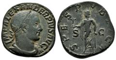 Roman Imperial Severus Alexander. Sestertius. 231-235 AD. Rome. (Cal-IV 648). (C-547). Anv.: IMP ALEXANDER PIVS AVG, laureate, draped and cuirassed bust right. Rev.: SPES PVBLICA, Spes walking left, h