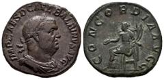 Roman Imperial Balbinus. Sestertius. 238 AD. Rome. (Ric-VI 22). (Bmcre-18). (C-4). Anv.: IMP CAES D CAEL BALBINVS AVG, laureate, draped and cuirassed bust right. Rev.: CONCORDIA (AVGG). Concordia seat