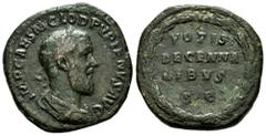 Roman Imperial Pupienus. Sestertius. 238 AD. Rome. (Spink-8541). (Ric-18). Rev.: VOTIS / DECENNA / LIBVS / S C within wreath. Ae. 19,45 g. Scarce. Choice VF. Est...350,00. Spanish Description: Pupieno