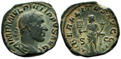 Roman Imperial Philip I. Sestertius. 244 AD. Rome. (Spink-8999). (Ric-180a). Anv.: IMP M IVL PHILIPPVS AVG, laureate, draped and cuirassed bust right. Rev.: LIBERALITAS AVG, Liberalitas standing left,