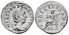 Roman Imperial Herennia Etruscilla. Antoninianus. 250 AD. Rome. (Spink-9495). (Ric-59b). (Seaby-19). Rev.: PVDICITIA AVG, Pudicitia seated left holding sceptre and drawing veil from her face. Ag. 3,57