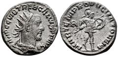 Roman Imperial Trebonianus Gallus. Antoninianus. 251-253 AD. Antioch. (Ric-IV 84). (Rsc-70). Anv.: IMP C C VIB TREB GALLVS P F AVG, radiate, draped and cuirassed bust to right. Rev.: MARTEM PROPVGNATO