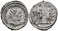 Roman Imperial Valerian I. Antoninianus. 253-260 AD. Antioch. (Ric-292c). Anv.: IMP C P LIC VALERIANVS AVG, radiate, draped and cuirassed bust right. Rev.: VIRTVS AVGG, Valerian and Gallienus facing e