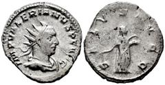 Roman Imperial Valerian I. Antoninianus. 253-260 AD. Viminacium. (Mir-836b). Anv.: IMP VALERIANVS P F AVG. Radiate, draped and cuirassed bust right. Rev.: SALVS AVGG. Salus standing right, feeding ser