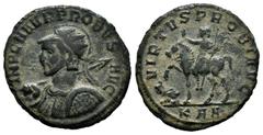Roman Imperial Probus. Antoninianus. 276-282 AD. Serdica. (Ric-886). Anv.: IMP C M AVR PROBVS P F AVG, helmeted, radiate and cuirassed bust left, with spear over shoulder and shield on arm. Rev.: VIRT