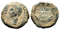 Celtiberian Coins Caesaraugusta. Augustus period. Quadrans. 27 BC - 14 AD. Zaragoza. (Abh-338). (Acip-3036). Anv.: AVGVSTVS. DIVI. F. Bare head of Augustus left. Rev.: L. CASSIO. C. VALERIO. II. VIR w
