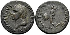 Roman Imperial Vitellius. Unit. 69 AD. Tarraco. (Ric-I 46). (Bmcre-107). Anv.: A VITELLIVS IMP GERMAN, laureate head to left, globe at point of bust. Rev.: VICTORIA AVGVSTI, Victory advancing to left,
