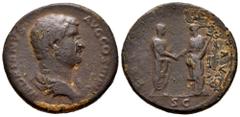 Roman Imperial Hadrian. Sestertius. 134-138 AD. Rome. (Ric-2086). Rev.: FEL(ICITAS) AVG / SC. Ae. 23,61 g. Deposits. Scarce. Almost F. Est...90,00. Spanish Description: Adriano. Sestercio. 134-138 d.C