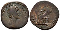 Roman Imperial Antoninus Pius. Sestertius. 155-156 AD. Rome. (Ric-941a). (Cohen-972). Anv.: (ANTO)NINVS AVG PIVS P P I(MP II). Laureate head of Antoninus Pius to right. Rev.: TR PO(T XIX C)OS IIII Ves