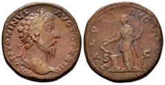 Roman Imperial Marcus Aurelius. Sestertius. 168-169 AD. Rome. (Ric-964). (Bmcre-1351). (C-544). Anv.: M ANTONINVS AVG TR P XXIII, laureate head to right. Rev.: SALVTI AVG COS III, Salus standing to le