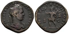 Roman Imperial Caracalla. Sestertius. 210 AD. Rome. Stuck under Septimius Severus. (Ric-IV 450b). (Banti-87). (Bmcre-203). Anv.: M AVREL ANTONI NVS PIVS AVG, laureate bust right, slight drapery. Rev.: