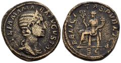 Roman Imperial Julia Mamaea. Sestertius. 228 AD. Rome. (Spink-8228). (Ric-676). Rev.: FELICITAS PVBLICA SC. Felicitas seated left, holding caduceus and cornucopia. Ae. 26,82 g. Cleaned. Almost VF. Est