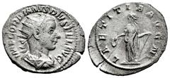 Roman Imperial Gordian III. Antoninianus. 241-243 AD. Rome. (Ric-IV 86). (Rsc-121). Anv.: IMP GORDIANVS PIVS FEL AVG, radiate, draped and cuirassed bust to right. Rev.: LAETITIA AVG N, Laetitia standi