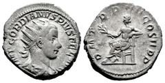 Roman Imperial Gordian III. Antoninianus. 241-243 AD. Rome. (Ric-IV 89). (Rsc-261). Anv.: IMP GORDIANVS PIVS FEL AVG, radiate, draped and cuirassed bust to right . Rev.: P M TR P V COS II P P, Apollo 