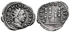 Roman Imperial Philip I. Antoninianus. 249 AD. Rome. (Spink-8930). (Ric-62a). (Seaby-50). Rev.: FIDES EXERCITVS. Four standards. Ag. 2,83 g. Almost VF. Est...25,00. Spanish Description: Filipo I. Anto