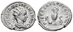 Roman Imperial Herennius Etruscus. Antoninianus. 250-251 AD. Rome. (Ric-143). (Rsc-14). Rev.: PIETAS AVGVSTORVM, priestly implements: sprinkler, simpulum, jug, patera and lituus. Ag. 3,77 g. Choice VF