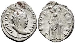 Roman Imperial Valerian I. Antoninianus. 258 AD. Mediolanum. (Ric-256). Anv.: IMP VALERIANVS AVG, radiate and draped bust right. Rev.: SECVRIT PERPET, Securitas standing left, leaning on column and ho