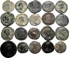 Large Lots Lot of 20 coins from Ancient Hispania and Roman Empire. Great variety of values, mints and emperors like: Marcus Aurelius, Trajan, Antoninus Pius, Faustina, Crispina, Gordian III, Julia Mam