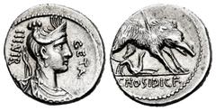 Roman Republican Hosidius. C. Hosidius C.f. Geta. Denarius. 68 BC. South of Italy. (Rsc-1). (Ffc-748). (Craw-407/2). (Cal-618). Anv.: Diademed head of Diana draped right, bow and quiver at her shoulde