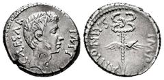 Roman Imperatorial Augustus. Octavian and Mark Antony. Denarius. 39 BC. Mint moving. (Rsc-6a). (Ffc-7). (Craw-529/2c). (Cal-664). Anv.: CAESAR IMP, bare head of Octavian right. Rev.: ANTONIVS. IMP upw