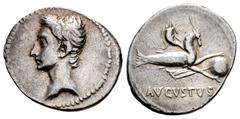 Roman Imperatorial Augustus. Denarius. 27 BC. (Rsc-22). (Ffc-15). (Ric-547b). (Cal-809). Anv.: Bare head of Augustus left. Rev.: AVGVSTVS below capricorn right bearing cornucopiae on its back and hold