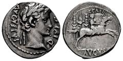 Roman Imperatorial Augustus. Denarius. 8 BC. Lugdunum. (Rsc-40). (Ffc-21). (Ric-199). (Cal-849). Anv.: AVGVSTVS DIVI. F laureate head of Augustus right. Rev.: C. CAES, above Caius Caesar galloping rig