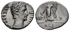 Roman Imperatorial Augustus. Denarius. 15-13 BC. Lugdunum. (Rsc-144). (Ffc-111). (Ric-171). (Cal-828). Anv.: AVGVSTVS DIVI. F. bare head of Augustus right. Rev.: IMP. - X. Apollo standing left, holdin