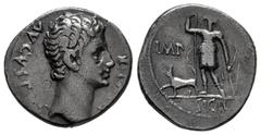 Roman Imperatorial Augustus. Denarius. 15-13 BC. Lugdunum. (Rsc-146). (Ffc-116). (Ric-173a). (Cal-830). Anv.: AVGVSTVS DIVI. F bare head of Augustus right. Rev.: IMP. - X., Diana Venatrix standing tow