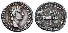 Roman Imperatorial Augustus. Denarius. 13-14 AD. Lugdunum. (Rsc-300). (Ffc-218). (Ric-222). (Cal-857a). Anv.: CAESAR AVGVSTVS DIVI. F. PATER. PATRIAE laureate head of Augustus right. Rev.: TI. CAESAR.