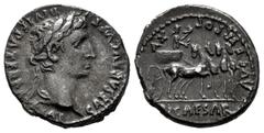 Roman Imperatorial Augustus. Denarius. 13-14 AD. Lugdunum. (Rsc-301). (Ffc-219). (Ric-224). (Cal-857a). Anv.: CAESAR AVGVSTVS DIVI. F. PATER. PATRIAE laureate head of Augustus right. Rev.: TI. CAESAR.