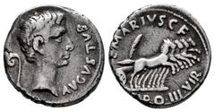 Roman Imperatorial Augustus. C. Marius C.F. Tromentina. Denarius. 13 BC. Rome. (Rsc-456). (Ffc-282). (Ric-399). (Cal-969). Anv.: AVGVSTVS bare head of Augustus right, lituus behind. Rev.: C. MARIVS C.