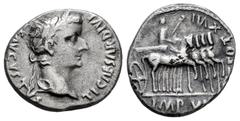 Roman Imperial Tiberius. Denarius. 15-16 AD. Lugdunum. (Ric-4). (Rsc-48). Anv.: TI. CAESAR DIVI AVG. F. AVGVSTVS. laureate head right. Rev.: TR. POT. XVII. IMP. VI(I). Tiberius with branch and sceptre