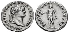 Roman Imperial Titus. Denarius. 79-80 AD. Rome. (Ric-89). (Bmcre-106). (C-25). Anv.: IMP TITVS CAES VESPASIAN AVG P M• Laureate head to right. Rev.: BONVS EVENTVS AVGVSTI Bonus Eventus standing front,