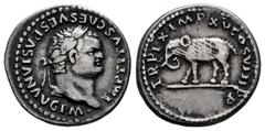 Roman Imperial Titus. Denarius. 80 AD. Rome. (Ric-115). (Bmcre-43). (Rsc-303). Anv.: IMP TITVS CAES VESPASIAN AVG P M, laureate head right . Rev.: TR P IX IMP XV COS VIII P P, elephant wearing armour,