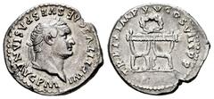 Roman Imperial Titus. Denarius. 80 AD. Rome. (Ric-108). (Bmcre-66/9). (Rsc-318). Anv.: IMP TITVS CAES VESPASIAN AVG P M, laureate head right. Rev.: TR P IX IMP XV COS VIII P P, curule chair; wreath ab