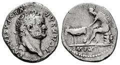 Roman Imperial Titus. Denarius. 77-78 AD. Rome. (Ric-985). (Bmc-230). (C-103). Anv.: T CAESAR VESPASIANVS Laureate head of Titus to right. Rev.: IMP XIII Goatherd seated left on pile of rocks, milking