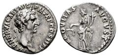 Roman Imperial Nerva. Denarius. 97 AD. Rome. (Ric-II 13). (Bmcre-24). (Rsc-3). Anv.: IMP NERVA CAES AVG PII M TR P COS II P P, laureate head right. Rev.: AEQVITAS AVGVST, Aequitas standing left, holdi