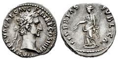 Roman Imperial Nerva. Denarius. 96 AD. Rome. (Ric-7). (Bmcre-17). (Rsc-113). Anv.: IMP NERVA CAES AVG P M TR P COS III P P, laureate bust to right. Rev.: LIBERTAS PVBLICA, libertas standing left, hold