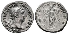 Roman Imperial Trajan. Denarius. 101-102 AD. Rome. (Ric-58). (Woytek-128b). (Bmcre-120). Anv.: IMP CAES NERVA TRAIAN AVG GERM, laureate head right. Rev.: P M TR P COS IIII P P, Victory standing facing