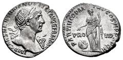 Roman Imperial Trajan. Denarius. 114-117 AD. Rome. (Ric-361 var). (Rsc-313b). (Bmcre-640 var). Anv.: IMP CAES NER TRAIAN OPTIM AVG GER DAC PARTHICO, laureate bust right, aegis on shoulder . Rev.: P M 