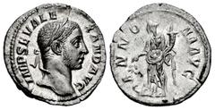 Roman Imperial Severus Alexander. Denarius. 228 AD. Rome. (Ric-187). (Bmcre-496-7). (Rsc-27). Anv.: IMP SEV ALEXAND AVG, laureate head right. Rev.: ANNONA AVG, Annona standing left, with right foot on