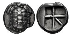 Greek Coins Attica Islands. Aegina. Stater. 456/45-431 BC. (Sng Cop-517). (Dewing-1683). (Gillet-948). Anv.: Land tortoise with segmented shell seen from above, head in profile to left. Rev.: Large sq