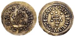 Visigothic Coins Egica and Witiza (698-702). Tremissis. Ispali (Sevilla). (Cnv-566.16). Anv.: I · D · INMEGICAP+. Rev.: ININMEVVITTIZAP+. Au. 1,41 g. Very thin flan crack. Scarce. XF. Est...1500,00. S