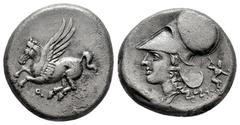 Greek Coins Corinthia. Corinth. Stater. 375-300 BC. (Bcd-Corinth 131). (Calciati-450). (Ravel-1075). Anv.: Pegasos flying to left; Ϙ below. Rev.: Head of Athena to left, wearing Corinthian helmet; Δ-I