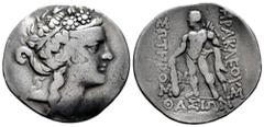 Greek Coins Thrace Islands. Thasos. Tetradrachm. 148-90/80 BC. (Sng Cop-1039). (Bmc-72). (Hgc-6, 359). Anv.: Head of Dionysos to right, wearing ivy wreath. Rev.: HPAKΛEOYΣ ΣΩTHPOΣ, Herakles standing t