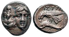 Greek Coins Moesia. Istros. Drachm. 256/5-240 BC. (Dima-Subgroup III, 13). Anv.: Two young male heads facing inverteds. Rev.: IΣTPIH above sea-eagle on dolphin left; Θ to right, Σ below . Ag. 4,83 g. 