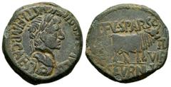 Celtiberian Coins Calagurris. Time of Tiberius. Unit. 14 - 36 BC. Calahorra (La Rioja). (Abh-429). Anv.: TI. AVGVS. DIVI. AVGVSTLF. IMP. CAESAR. Laureate head of Tiberius right. Rev.: Bull right, L. F