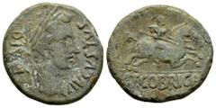 Celtiberian Coins Segobriga. Augustus period. Unit. 27 BC - 14 AD. (Abh-2185). (Acip-3242). Anv.: AVGVSTVS. DIVI. F. around laureate head of Augustus right. Rev.: Horseman right, holding spear, latin 