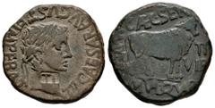 Celtiberian Coins Turiaso. Augustus period. Unit. 27 BC - 14 AD. Tarazona (Zaragoza). (Abh-2452). Anv.: TI. CAESAR. AVGVST. F. IMPERAT. around laureate head of Tiberius right. Rev.: Bull right, C. CAE
